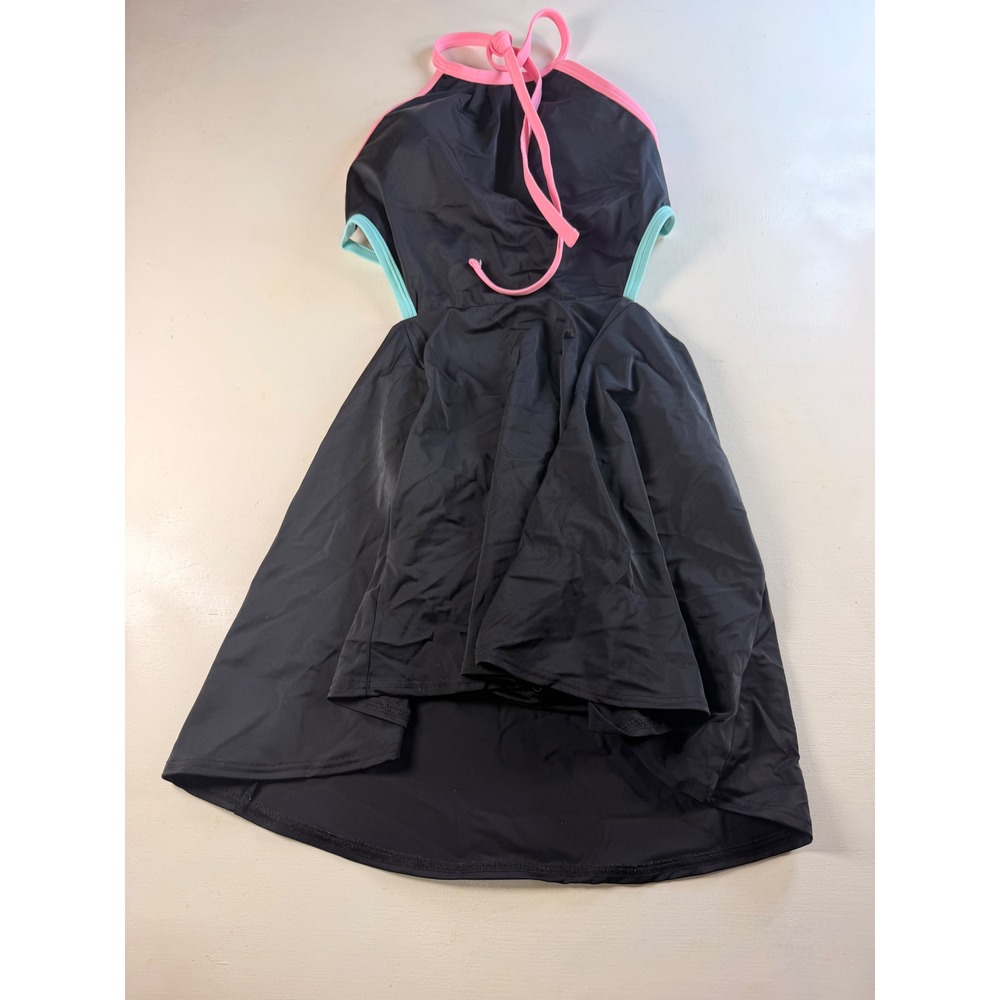 Coco Rave Swim Dress Women Medium Black Y2K Halter Neck Contrast Trim SJ